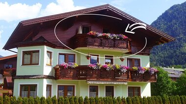 Landhaus Schafflinger Aussenaufnahme mit Markierung des Appartements | © Landhaus Schafflinger 